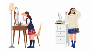 メイクをする女子高生