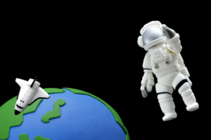 宇宙服を着た宇宙飛行士と宇宙船